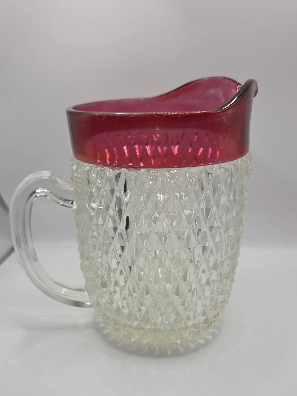 Diamond Point Ruby Glass Pitcher. Indiana Glass. Vintage